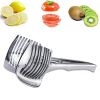 1pc Tomato Lemon Slicer Holder, Round Fruits Onion Shredder Cutter Guide Tongs With Handle, Stainless Steel Kitchen Cutting Potato Lime Food Stand