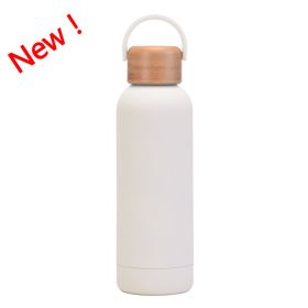 500ml Small Mouth Vacuum Cup Portable Handle Bamboo Wood Cover Water Cup Water Bottle (Option: Ivory White New Color-500ml)