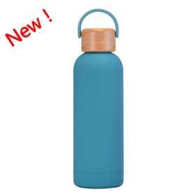 500ml Small Mouth Vacuum Cup Portable Handle Bamboo Wood Cover Water Cup Water Bottle (Option: Sky Star Blue New Color-500ml)