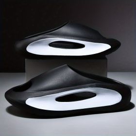 Men's Color Block Slides Casual Lightweight Non Slip Slippers, Open Toe Shoes For Indoor Outdoor Beach Shower, Spring And Summer (Color: Black, size: 7.5-8)